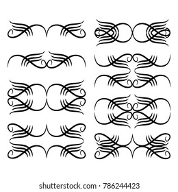 Decorative monograms and calligraphic borders. Template signage, logos, labels, stickers, cards. Graphic design page. Classic design elements for wedding invitations