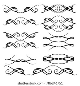 Decorative monograms and calligraphic borders. Template signage, logos, labels, stickers, cards. Graphic design page. Classic design elements for wedding invitations.