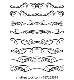  Decorative monograms and calligraphic borders. Template signage, logos, labels, stickers, cards. Graphic design page. Classic design elements for wedding invitations.