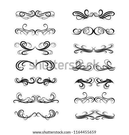  Decorative monograms and calligraphic borders. Template signage, logos, labels, stickers, cards. Graphic design page. Classic design elements for wedding invitations