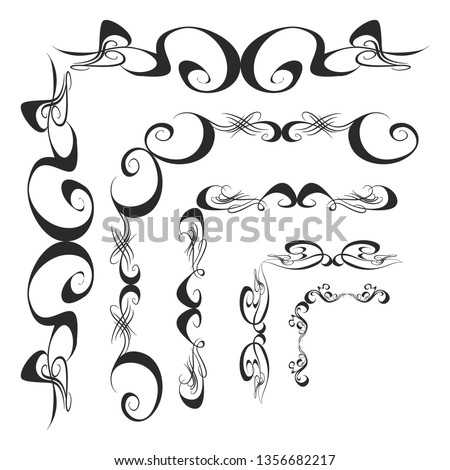  Decorative monograms and calligraphic borders. Template signage, logos, labels, stickers, cards. Graphic design page. Classic design elements for wedding invitations.