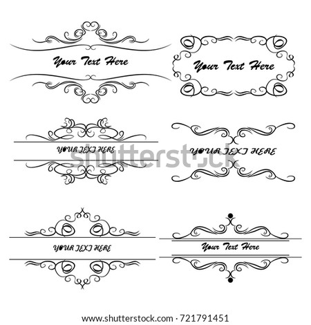 Decorative monograms and calligraphic borders. Template signage, logos, labels, stickers, cards. Graphic design page. Classic design elements for wedding invitations