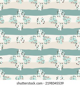 Decorative monstera silhouettes seamless pattern. Exotic palm leaves wallpaper. Botanical endless background. Backdrop for fabric design, textile print, wrapping, cover. Vector illustration