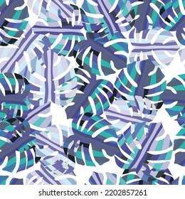 Decorative monstera silhouettes seamless pattern. Exotic palm leaves wallpaper. Botanical endless background. Backdrop for fabric design, textile print, wrapping, cover. Vector illustration