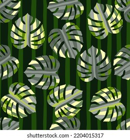 Decorative monstera silhouettes seamless pattern. Exotic palm leaves wallpaper. Botanical endless background. Backdrop for fabric design, textile print, wrapping, cover. Vector illustration