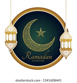 decorative moon with lamps for ramadan kareem