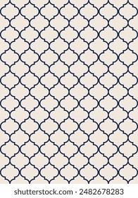 Decorative Moroccan Tile Quatrefoil Islamic Pattern. Simple Geometric Seamless Pattern Texture. Islamic Ramadan Decoration Wallpaper. Outlined Navy Blue and Cream Color Modern Classic Style Wall Decor