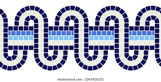 Borde de mosaico decorativo. Ornamento cerámico de piedra antigua.