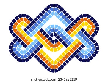 Decorative mosaic element. Ceramic antique stone ornament.