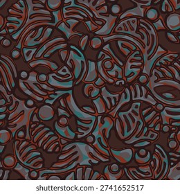 Decorative mosaic panel. Circle abstract relief ornament, cast iron art. Ancient ethno rings seamless pattern. Architectural rusty metal wall screen. Luxury background. Vector illustration