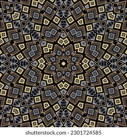 Decorative mosaic repeated pattern graphic composition. Exotic curtain motif. Stylized geometrical texture. Tunisian traditional design. Ornate floor tile sample.
