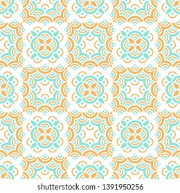 Decorative mosaic tile design seamless pattern. Vector geometric ornaments. Arabesque ornamental border. Decorative tiles background.