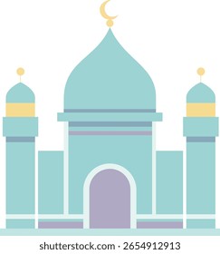 A decorative mosque with crescent moon on dome in soft green tones, perfect for Islamic festive design and cultural celebration themes.
