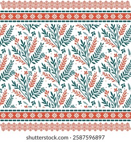 decorative motif embroidery floral pattern with seamless border for wallpaper print
