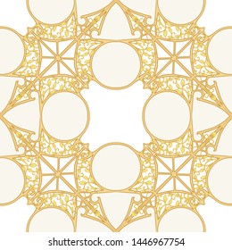Decorative motif, frames, borders. Seamless pattern, background. Colored vector illustration. In art nouveau style, vintage, old, retro style. In vintage beige colors. Isolated on white background.	