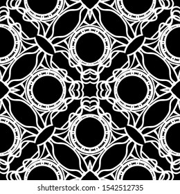 Decorative motif frames, borders. Seamless pattern, background. Vector illustration. Black and white graphics Vector illustration. In art nouveau style, vintage, old, retro style..