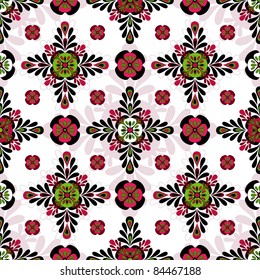 Decorative motley  white pattern with geometric flowers. A seamless texture (vector)