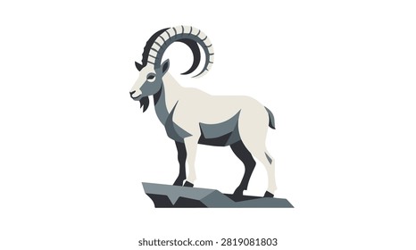 Decorative mountain goat sculpture with curved horns in neutral shades set against a dark background suitable for wildlife, nature themes or outdoor decor