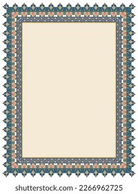 Decorative Mughal floral border frame with copy space vector art.