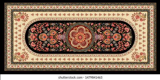 decorative mughal motif   stole cream background design