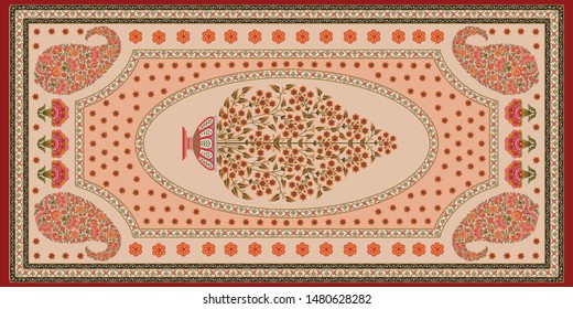 decorative mughal motif   stole cream background design 