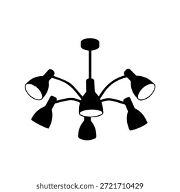 Ilustración vectorial de silueta decorativa de la lámpara de araña del brazo multi para la iluminación interior lujosa del hogar y el diseño elegante de la decoración del sitio