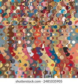 Decorative, multi color abstract pattern, made up of cropped halftone screen parts