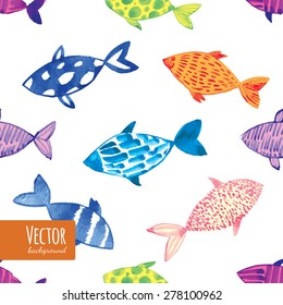 Decorative multicolor fishes pattern seamless in vector