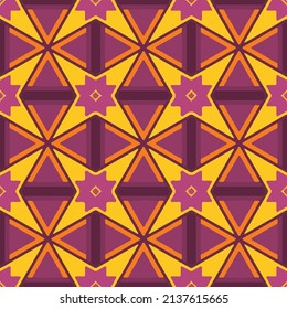 Decorative multicolored pattern with star shapes. Predominant colors are yellow, pink and purple.