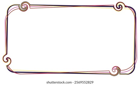 A Decorative Multi-Layered Frame with Stylized Swirls and Color Lines, Providing a Modern Vintage Touch for Text and Image Display, with its Unique Border Design,