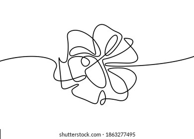 Decorative multi-loop bow in continuous line art drawing style. Floral bow minimalist black linear design isolated on white background. Vector illustration