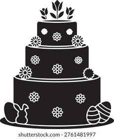 Decorative multi-tier cake with flowers and Easter elements representing celebration, holiday, and festive desserts.