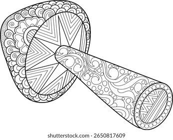 Desenho de cogumelo decorativo com padrões únicos, ideal para coloração de mindfulness, hobby artístico e projetos de artesanato imprimível.