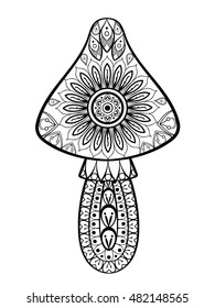 Decorative Mushroom. Hand Drawn Vector illustration in zentangle style. Sketch for adult anti stress coloring pages, t-shirt, tattoo