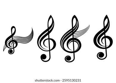 Decorative Music Notes Set for Design  Three stylized treble clef music notes on a white background.