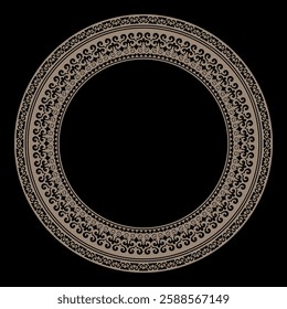 Decorative muslim Gold Round ornament frame. Elegant element for design in Eastern style, place for text. Gold circle border. Lace frame for invitations, greeting cards, plates, textiles, embroider 