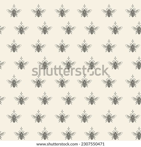 Decorative mystic pattern with honey bee sketch and stars.