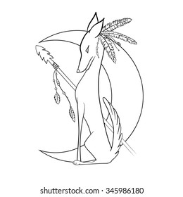 Decorative native apache shaman warrior moon wolf fox. Hand drawn vintage hipster boho vector tattoo for t-shirt.