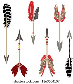 Decorative native arrows with stylized feathers set.