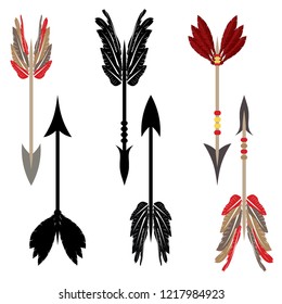 Decorative native arrows with stylized feathers set.