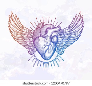 Decorative naturalistic heart with wings.