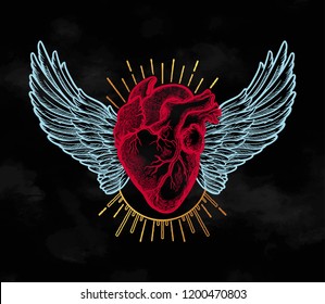 Decorative naturalistic heart with wings.