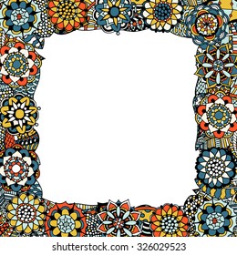 Decorative nature frame of colored Abstract flowers, background.  Vector illustration