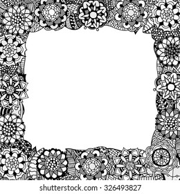 Decorative nature frame of Monochrome Abstract flowers, background.  Vector illustration