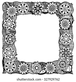 Decorative nature frame of Monochrome Abstract flowers, background.  Vector illustration