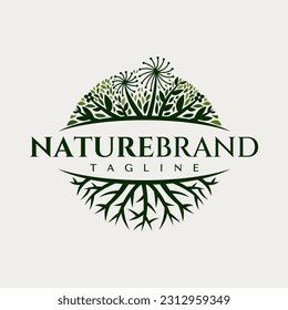 Decorative nature garden logo design. Luxury nature floral leaf planting logo.