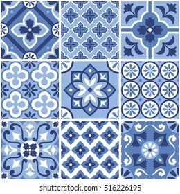 Decorative navy and white tile pattern design. Vector illustration.
