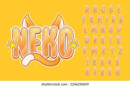 decorative neko font and alphabet vector design