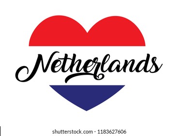 Decorative Netherlands Text on Heart Shape with the Colors of Netherlands Flag