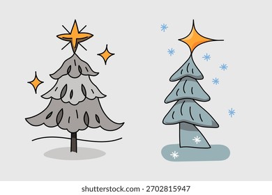 Árbol decorativo del año Nuevo en líneas Imagen del Vector